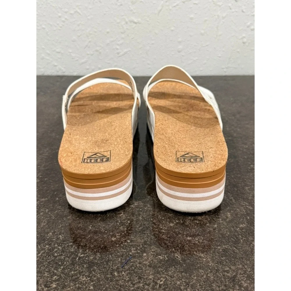 Reef Vista Hi Platform Sandals Womens 9 White Cork Two Strap Slides